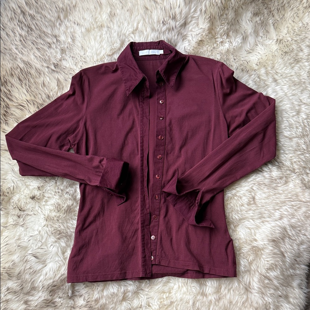 Anne Fontaine Deep Burgundy Button-Down Shirt